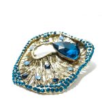 ALFINETE C/ BRILHANTES AZUL TURQUESA