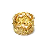 ANEL DUPLO CORAÇÕES EM AÇO C/ BANHO DE OURO